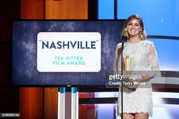 Cassadee Pope speaks onstage during the 11th Annual ACM Honors at the Ryman Auditorium on August 23, 2017 in Nashville, Tennessee.