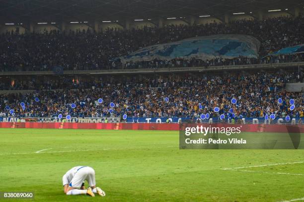 Fans of Cruzeiro celebrates the result of the penalty against Gremio during a match between Cruzeiro and Gremio as part of Copa do Brasil Semi-Finals...