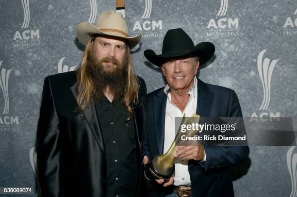 Chris Stapleton and George Strait attend the 11th Annual ACM Honors at the Ryman Auditorium on August 23, 2017 in Nashville, Tennessee.