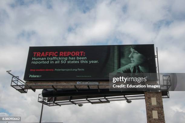 Mounds View, Minnesota, Anti-trafficking billboard put up by the National Human Trafficking Resource Center which is a national hotline and resource...