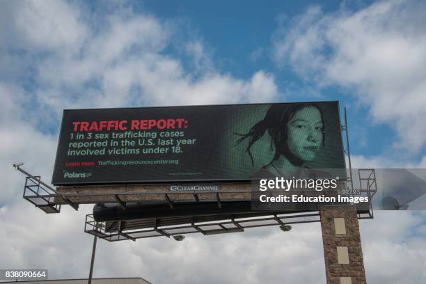 Mounds View, Minnesota, Anti-trafficking billboard put up by the National Human Trafficking Resource Center which is a national hotline and resource...