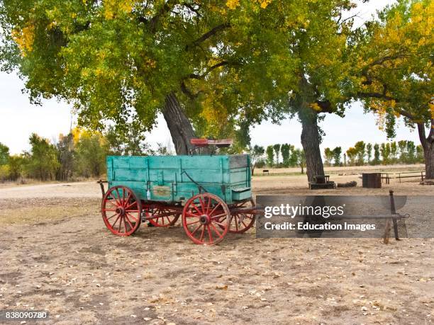 North America, USA, Colorado, Boggsville, Historic Site on the Santa Fe Trail, antique wagon on Kit Carson property.