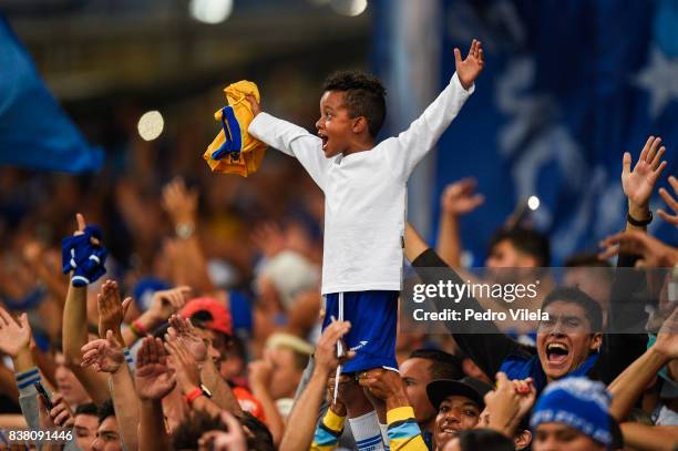 Fans of Cruzeiro celebrates the result of the penalty against Gremio during a match between Cruzeiro and Gremio as part of Copa do Brasil Semi-Finals...