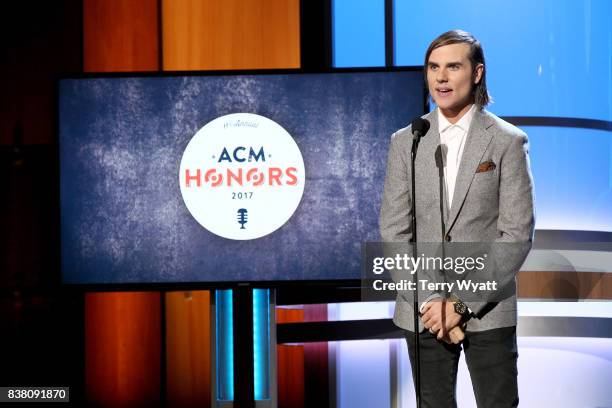 Ross Copperman speaks onstage during the 11th Annual ACM Honors at the Ryman Auditorium on August 23, 2017 in Nashville, Tennessee.