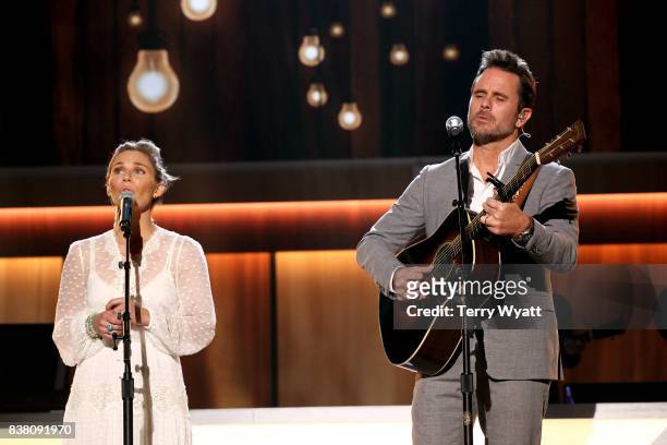 Clare Bowen and Charles Esten perform onstage during the 11th Annual ACM Honors at the Ryman Auditorium on August 23, 2017 in Nashville, Tennessee.