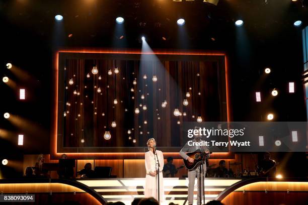 Clare Bowen and Charles Esten perform onstage during the 11th Annual ACM Honors at the Ryman Auditorium on August 23, 2017 in Nashville, Tennessee.