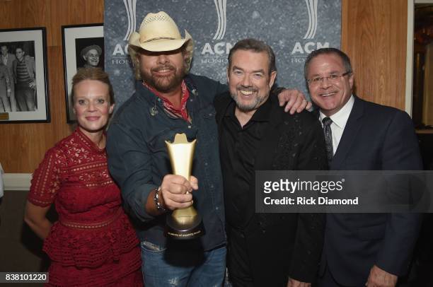 S Tiffany Moon, Toby Keith, Jimmy Webb, and ACM's Pete Fisher attend the 11th Annual ACM Honors at the Ryman Auditorium on August 23, 2017 in...