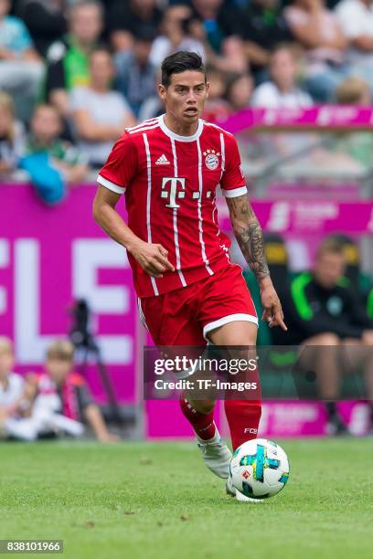 James Rodriguez of Bayern Muenchen controls the ball during the Telekom Cup 2017 Final between SV Werder Bremen and FC Bayern Muenchen at Borussia...