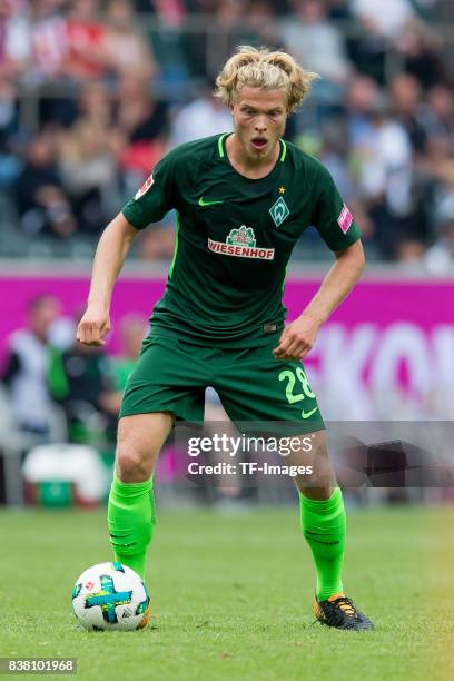 Jesper Verlaat of Bremen controls the ball during the Telekom Cup 2017 Final between SV Werder Bremen and FC Bayern Muenchen at Borussia Park on July...