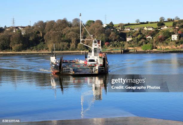 Cross River vehicle ferry from Glenbrook approaching Carrigaloe pier, County Cork, Ireland, Irish Republic.