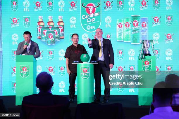 The EFL CEO Shaun Harvey and Carabo China CEO James Huang attend the Rundown for Carabo Press Conference & the Carabo Cup 3rd Round Draw on August...