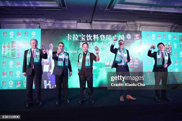 Tomas Pai, Khun Klom, James Huang, and John Luck of Carabo and Jiantong Xia of Aston Villa Football Club attend the Rundown for Carabo Press...