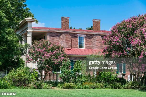 Red brick architecture of the the Hermitage historical plantation and museum in Nashville Tennessee.