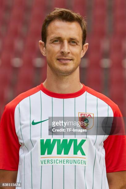 Christoph Jancker of FC Augsburg poses during the team presentation at WWK Arena on July 17, 2017 in Augsburg, Germany.