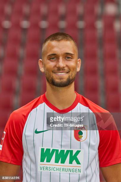 Moritz Leitner of FC Augsburg poses during the team presentation at WWK Arena on July 17, 2017 in Augsburg, Germany.