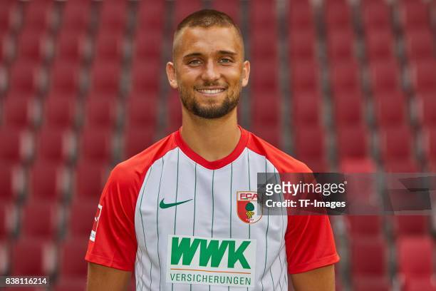 Moritz Leitner of FC Augsburg poses during the team presentation at WWK Arena on July 17, 2017 in Augsburg, Germany.