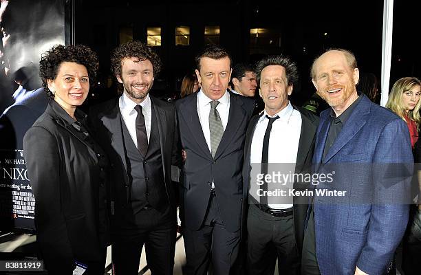 Universal president of production Donna Langley, actor Michael Sheen, executive producer/writer Peter Morgan, actor Frank Langella, producer Brian...