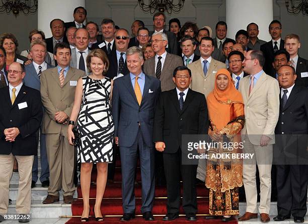 West Java Governor Ahmad Heryawan with his wife Netty Heryawan , Prince Phillipe and Princess Mathilde of Belgium pose for a group photo after a...