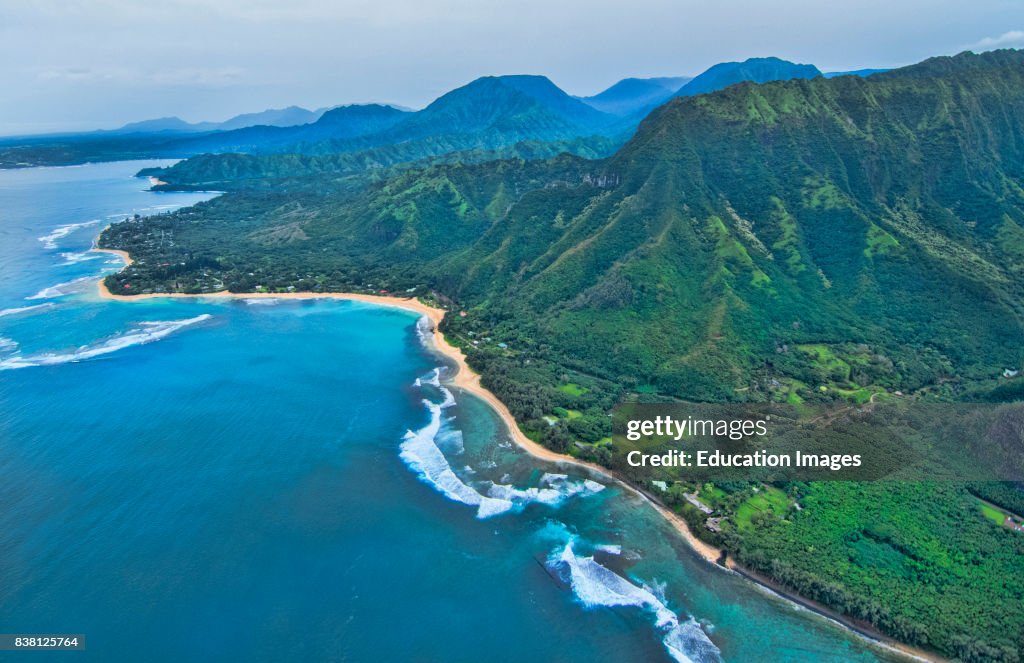 Kauai Hawaii aerial from helicopter of Na Poai Coast