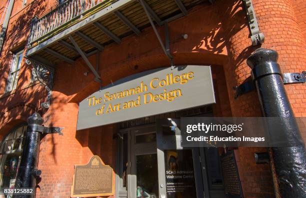 Savannah Georgia Savannah College of Art and Design SCAD sign in downtown historic district area.