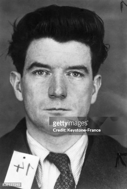 Portrait de Henri Déricourt, agent français du service secret britannique et espion au service de la Gestapo, pris lors de son arrestation, en France...