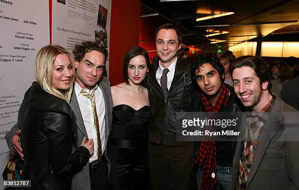 Actors Kaley Cuoco, Cast membes Johnny Galecki and Zoe Lister-Jones with actors Jim Parsons, Kunal Nayyar and Simon Helberg pose during the opening...