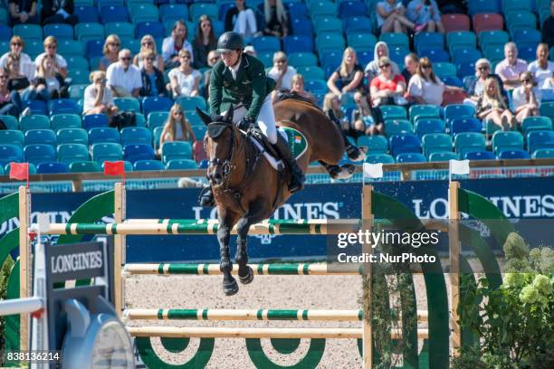 Irish rider Cian O'Connor on Good Luck rides in the qualifying competition of the 2017 FEI European Championships at Ullevi Stadium in Gothenburg,...