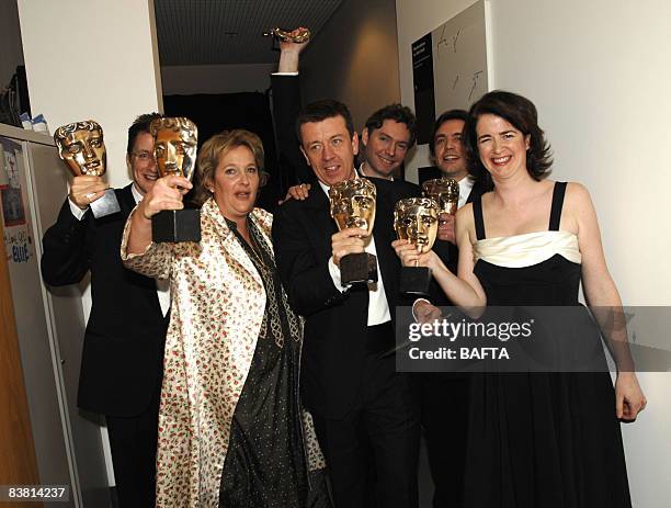 Peter Morgan, Andrea Claderwood, Lisa Bryer, Charles Steel, Kevin MacDonald and Jeremy Brock, winners of the Best Adapted Screenplay award for "The...