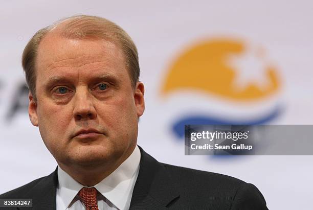 Tuomo Hatakka, head of Vattenfall Europe, attends the launch of the Mini-E electric car at the British embassy on November 25, 2008 in Berlin,...