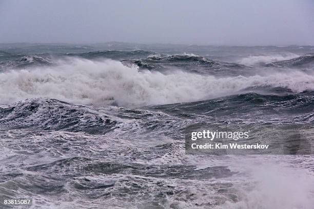 rough sea and storm surf, gale-force side wind - westerskov stock pictures, royalty-free photos & images