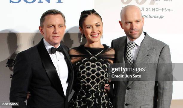 Actor Daniel Craig, actress Olga Kurylenko and director Marc Forster attend the "Quantum of Solace" Japan Premiere at Roppongi Hills on November 25,...