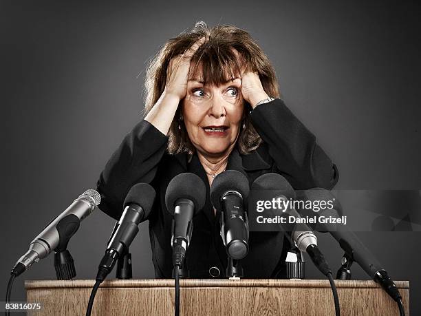 female politician - lectern stock-fotos und bilder