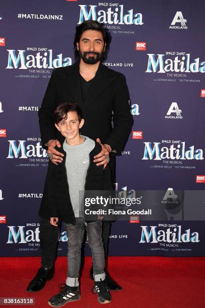 Colin Mathura-Jeffree and friend attend the opening night of Matilda the Musical at Civic Theatre on August 24, 2017 in Auckland, New Zealand.