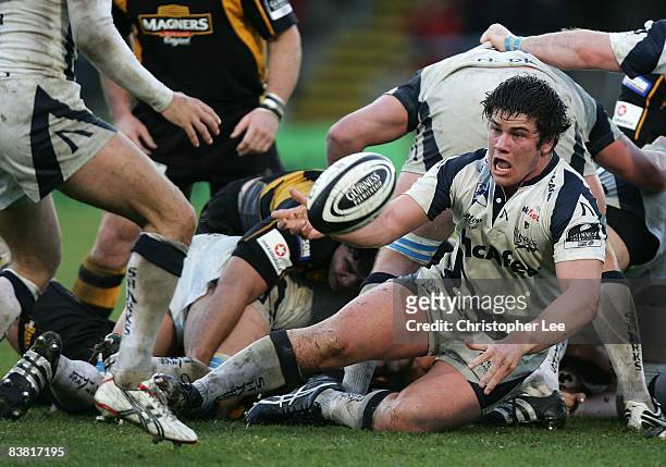 Marc Jones of Sale Sharks during the Guinness Premiership match between London Wasps and Sale Sharks at Adams Park on November 23, 2008 in High...