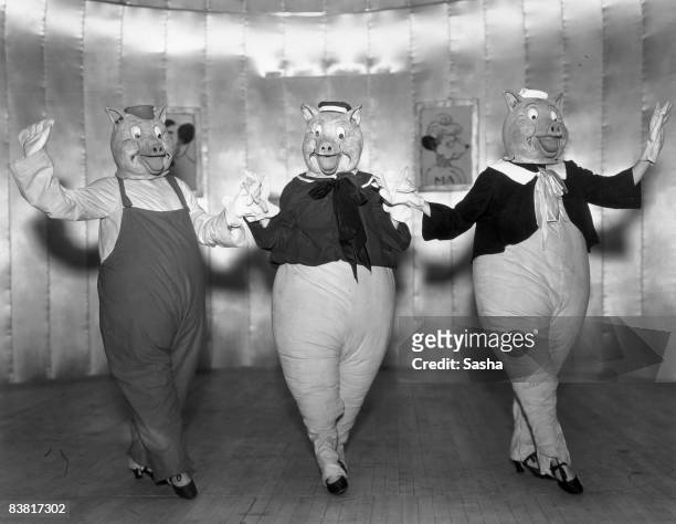 Actresses Rosalie Franson, Estelle Essex and Annabelle Lancaster as the Three Little Pigs in a production of 'Monte Carlo Follies' at the Grosvenor...