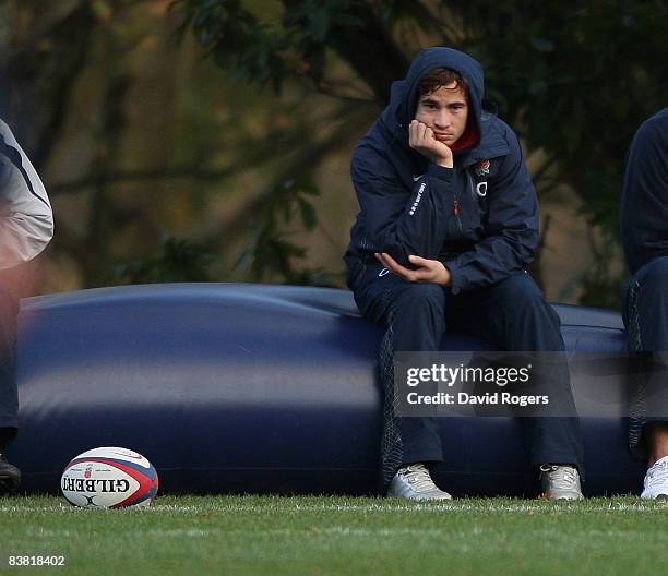 Danny Cipriani looks dejected during the England training session held at Pennyhill Park Hotel on November 25, 2008 in Bagshot, England.