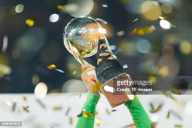 The Supercup trophy are seen during the DFL Supercup 2017 match between Borussia Dortmund and Bayern Muenchen at Signal Iduna Park on August 5, 2017...