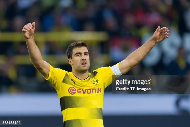 Sokratis of Dortmund gestures during the DFL Supercup 2017 match between Borussia Dortmund and Bayern Muenchen at Signal Iduna Park on August 5, 2017...