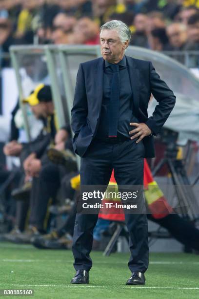 Head coach Carlo Ancelotti of Bayern Muenchen looks on during the DFL Supercup 2017 match between Borussia Dortmund and Bayern Muenchen at Signal...