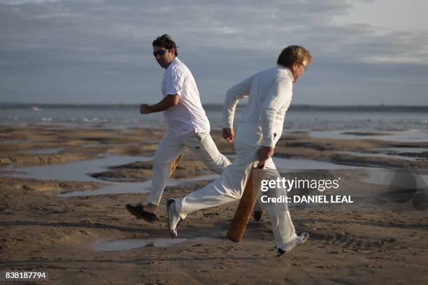 Cricket players from the Royal Southern Yacht Club and Cowes Island Sailing Club play an annual cricket match in the middle of The Solent, on the...