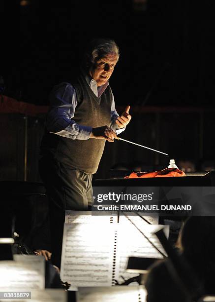 Renowned maestro Daniel Barenboim conducts Richard Wagner's "Tristan und Isolde" during a dress rehearsal at New York's Metropolitan Opera on...