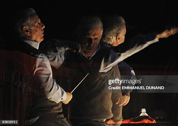 In this multiple exposure image, renowned maestro Daniel Barenboim conducts Richard Wagner's "Tristan und Isolde" during a dress rehearsal at New...