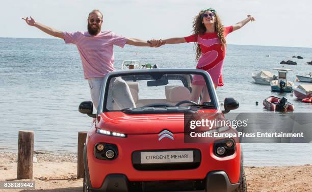 Agatha Ruiz de la Prada's sons Cosima Ramirez de la Prada and Tristan Ramirez de la Prada present the new Citroen E-Mehari on July 18, 2017 in Ibiza,...