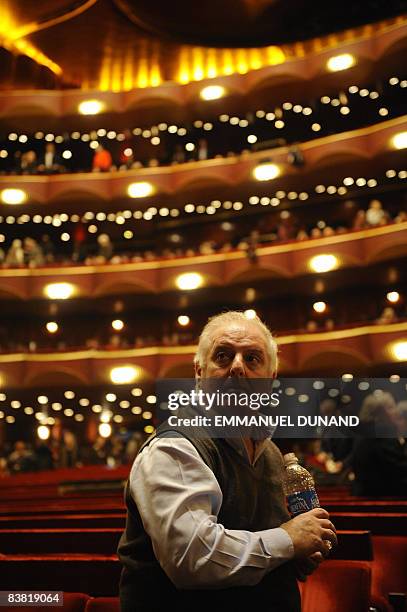 Renowned maestro Daniel Barenboim takes a break during a dress rehearsal for Wagner's master opus "Tristan und Isolde" at the Metropolitan Opera in...