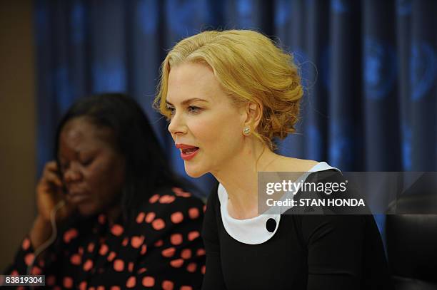 Goodwill Ambassador Australian actress Nicole Kidman speaks at a press conference to announce the results of the "Say No to Violence against Women"...