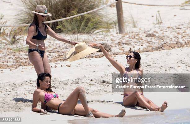 Ariadne Artiles , her mother Aida Cardenosa and her sister Aida Artiles are seen on July 22, 2017 in Ibiza, Spain.