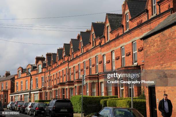 Red brick row of terraced housing, Ranelagh district, city of Dublin, Ireland, Irish Republic.