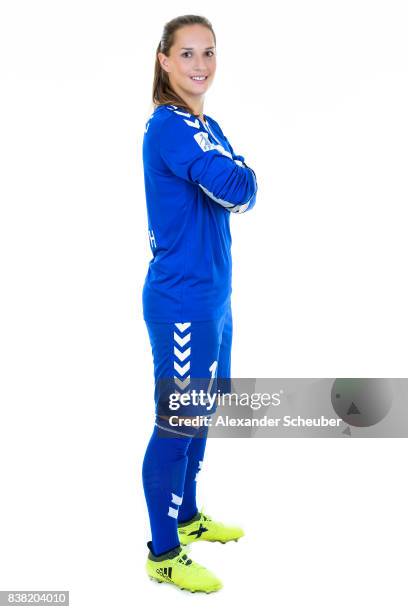 Laura Benkarth of SC Freiburg poses during the Allianz Frauen Bundesliga Club Tour at Elbigenalp on August 21, 2017 in Elbigenalp, Austria.