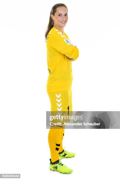 Laura Benkarth of SC Freiburg poses during the Allianz Frauen Bundesliga Club Tour at Elbigenalp on August 21, 2017 in Elbigenalp, Austria.