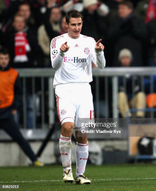 Miroslav Klose of Bayern celebrates after scoring the 3:0 goal during the UEFA Champions League Group F match between FC Bayern Muenchen and Steaua...